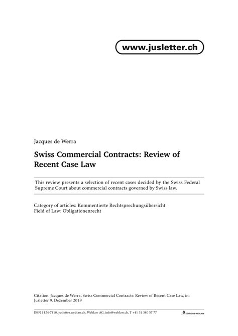 Swiss Commercial Contracts: Review of Recent Case Law.